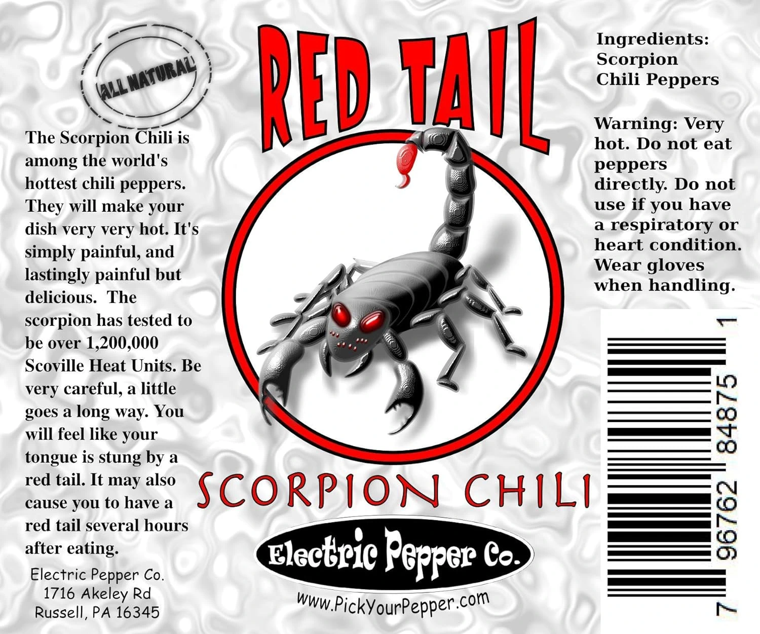 Product Label For Red Tail Scorpion -
12 Peppers